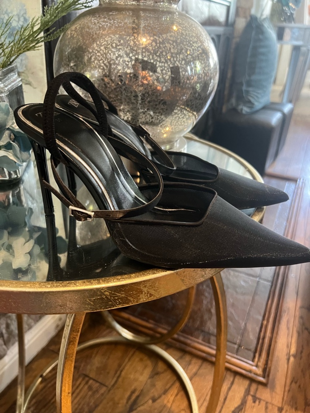 Zara Black Pointed Slingback Stiletto Heels